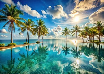 Naklejka premium Luxury Tropical Resort Infinity Pool Overlooking Ocean - Stunning Vista