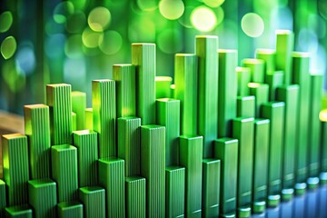 Obraz premium Macro Green Bar Graph Progress Chart, Success Concept, Business Growth, Financial Statistics