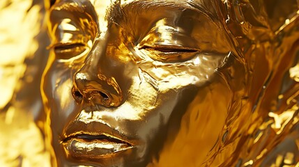 Golden Face Mask: Opulent Abstract Art Sculpture