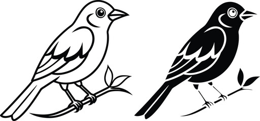 Two Bird Illustrations Line Art, Silhouette, Avian Designs