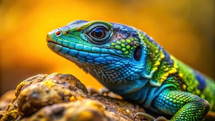 Fototapeta premium Macro Portrait: Tiny Lizard on Rough Stone - Detailed Reptile Texture