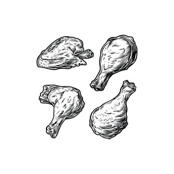 fried chicken hand drawn engraving design vector template