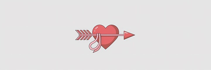 A minimalist illustration of a red heart with a white outline. The heart is shaped like a arrow, pointing to the right. There's a pink ribbon tied around the heart. The background is white.