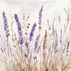 Watercolor Lavender and Wildflowers Illustration