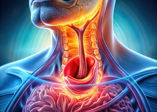Medical Illustration: Achalasia of the Esophagus - Lower Esophageal Sphincter Dysfunction