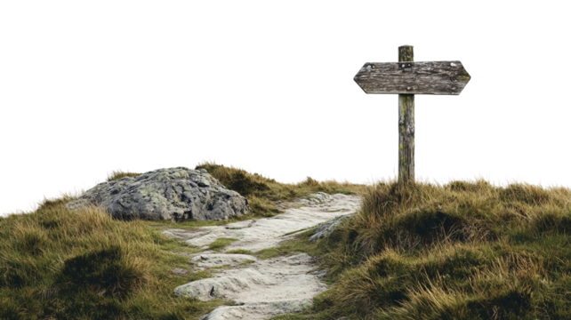 Directional Trail Signpost for Outdoor Navigation Isolated on White Background