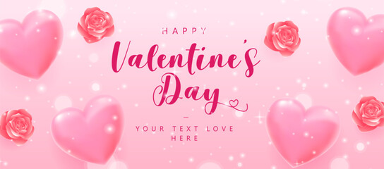 Happy Valentine's Day design with hearts and balloons. Vector illustration