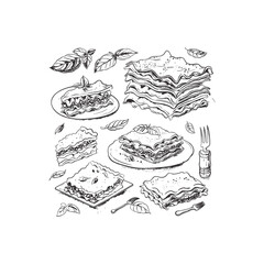 Set of lasagna food design vector template