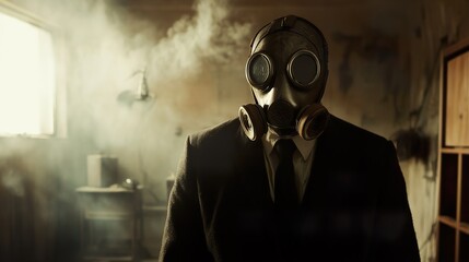 Post-Apocalyptic Man in Gas Mask: A Dark, Mysterious Image