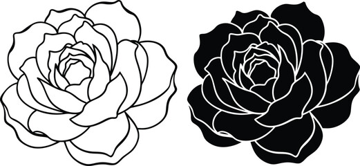 Rose Flower Line Art Black and White, Floral Design © Chaya