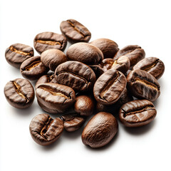 Naklejka premium Fresh roasted coffee beans in pile, showcasing rich brown color and texture. Perfect for coffee lovers and culinary uses