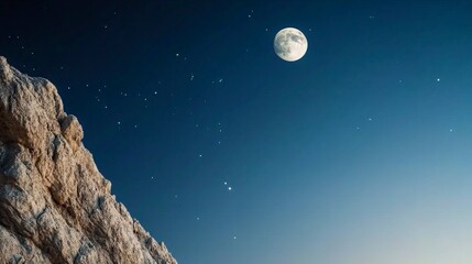 Full Moon Over Rocky Landscape at Night