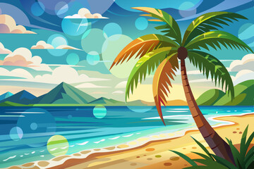 Exotic Beach Illustration Perfect for Summer-Themed Designs