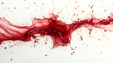 A swirling drop of crimson liquid, suspended in mid-air, with intricate  capturing its fluid motion and texture against a clean white background


