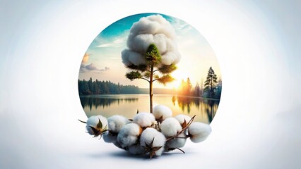 Isolated Cotton Ball Double Exposure on White Background - Creative Photography Concept