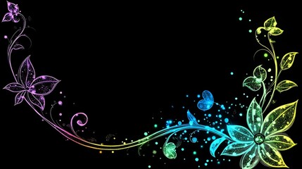 Obraz premium Rainbow Floral Design On Black Background