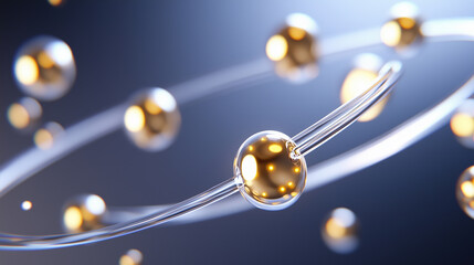 Abstract Interconnected Golden Spheres with Flowing Lines