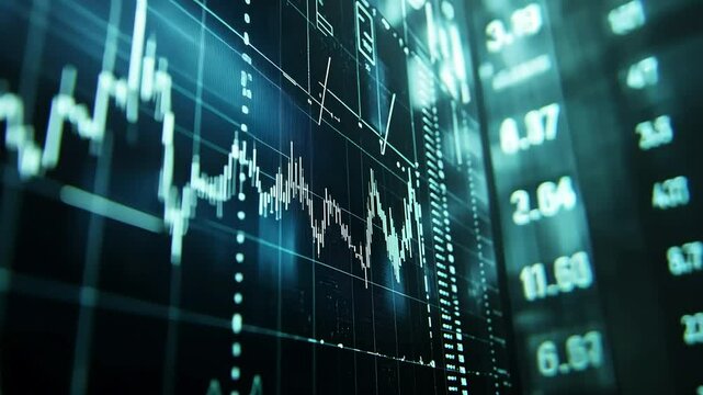  stock chart. There are glowing white lines against a dark background, with several numerical values displayed on the right.