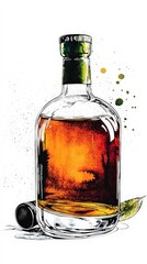 Brandy Bottle Watercolor Painting  Alcohol Drink   Aged Liquor  Still Life  Gourmet Bevera