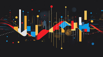 Abstract black background with Colorful charts and graphs with statistics to innovative analyze business potential and forecast future development of companies growth.
