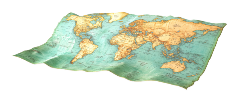 Foldable Travel Map for Explorers Isolated on White Background