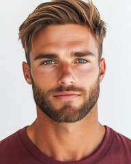 Fototapeta premium A man with a beard and a blue shirt