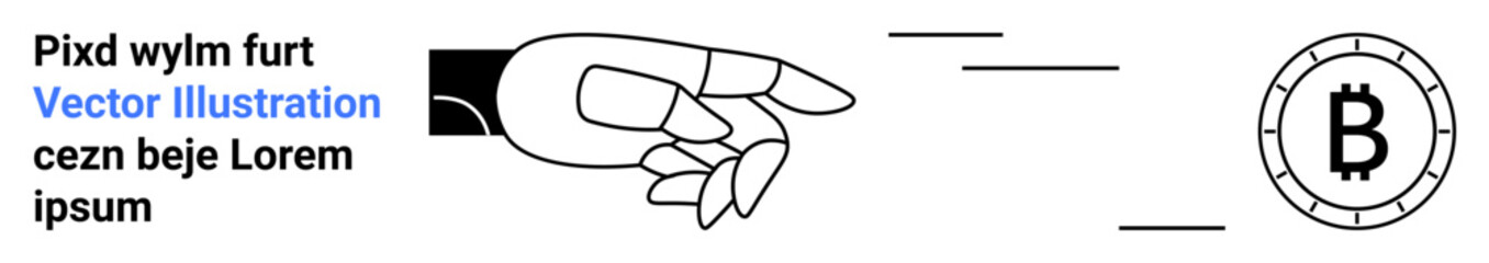 Hand pointing towards a Bitcoin symbol. Arrows indicating the transfer movement. Ideal for cryptocurrency, blockchain, finance, tech, innovation, digital transactions, and payments. Landing page
