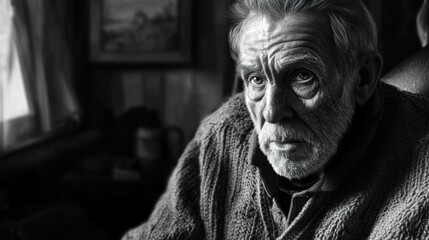 Fototapeta premium Contemplative Portrait of an Elderly Man