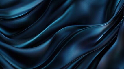 Fototapeta premium Beautiful Dark Blue Silk Satin Background with Soft Folds on Shiny Fabric. Luxury Background with Space for Design. Web Banner. Flat Lay, Table Top View.