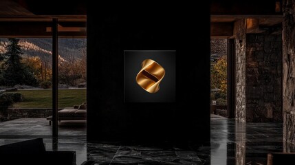 Modern Abstract Gold Art Canvas  Minimalist Home Decor  Dark Interior