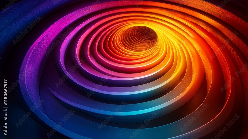 Poster abstract colorful spiral pattern in vibrant tones creating depth and movement effect