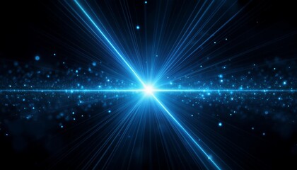 Naklejka premium Bright blue light effect with rays and highlights, glow particle, black background