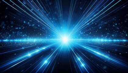 Naklejka premium Bright blue light effect with rays and highlights, glow particle, black background