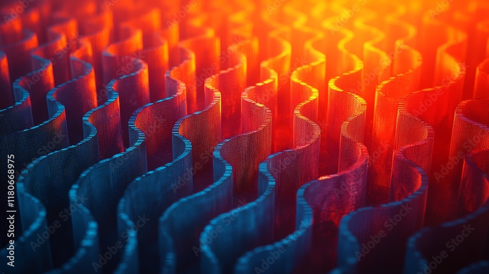 Poster abstract macro texture of wavy metal surface with gradient color pattern in warm tones