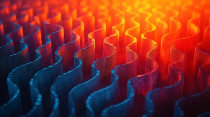 Obraz premium Abstract Macro Texture of Wavy Metal Surface with Gradient Color Pattern in Warm Tones