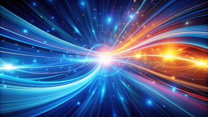 Abstract cosmic energy streams converge at a brilliant core, radiating light and vibrant color across the dark expanse.