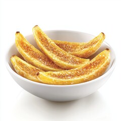 Freshly Cooked Golden Brown Slices of Delicious Sweet Bananas in a White Bowl
