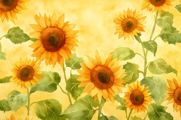 Obraz premium Vibrant watercolor painting of sunflowers, a cheerful summer scene. Perfect for cards, home decor, and more.