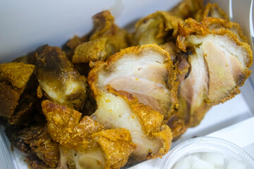 Crispy fried pork legs. Crispy pork cut into bite-sized pieces. Perfect for street food and home cooking.