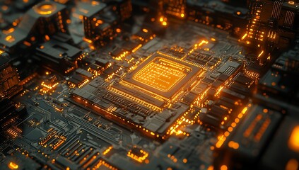 Obraz premium Glowing Circuit Board: A Close-Up of Advanced Technology