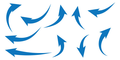 Hand painted, hand draw sketchy curve arrow blue arrow isolated on white background. This has clipping path.