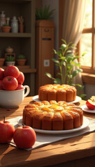Fototapeta premium Apple Bundt Cake in Rustic Kitchen Scene