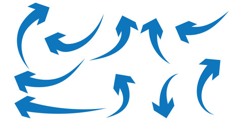 Hand painted, hand draw sketchy curve arrow blue arrow isolated on white background. This has clipping path.