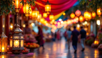 Enchanting Night Market: Illuminated Lanterns and Festive Atmosphere