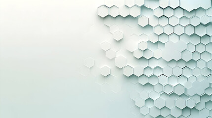 Abstract background of hexagonal geometric shapes in soft white and light teal shades, ideal for technology, science, or corporate presentations.