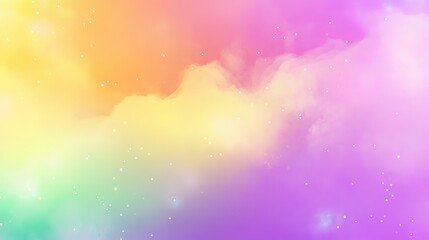 Fototapeta premium Magical Rainbow Sky with Fluffy Clouds and Abstract Purple-Green-Yellow Background.