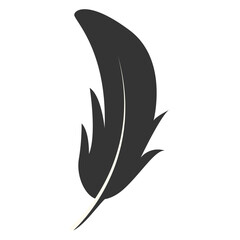 Black Silhouette of Majestic Feather. Isolated on White Background. Vector Illustration