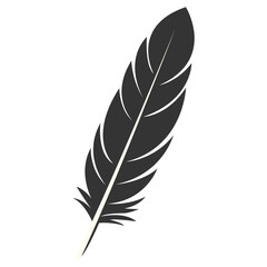 Fototapeta premium Black Silhouette of Majestic Feather. Isolated on White Background. Vector Illustration
