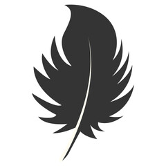 Black Silhouette of Majestic Feather. Isolated on White Background. Vector Illustration