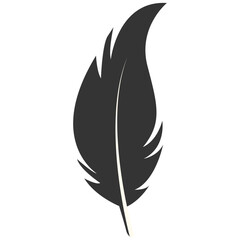 Black Silhouette of Majestic Feather. Isolated on White Background. Vector Illustration